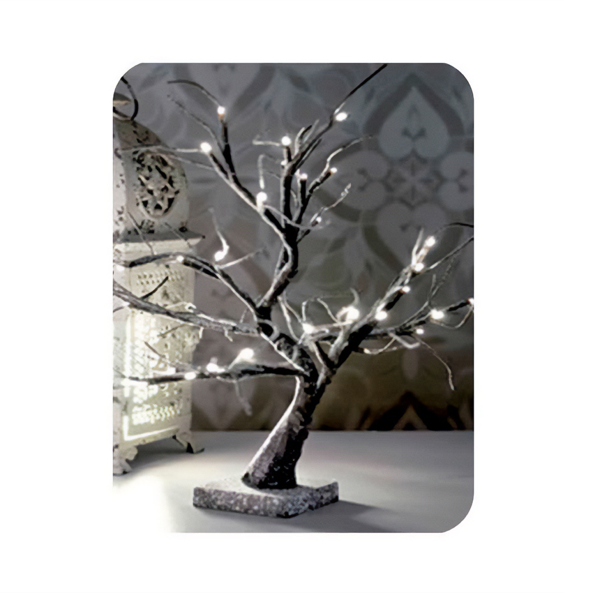 Árbol 3D Sakura Nevado, 45 cm de elegante color blanco cálido. Ideal para interiores y funciona con pilas (3xAA). Perfecto para decorar y dar un toque mágico a tu espacio.