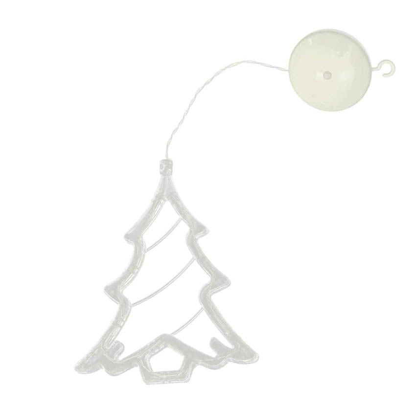 colgante a pilas con ventosa en forma de árbol de Navidad, color blanco cálido. Ideal para decorar tu hogar con un toque festivo y acogedor, fácil de instalar y reubicar.