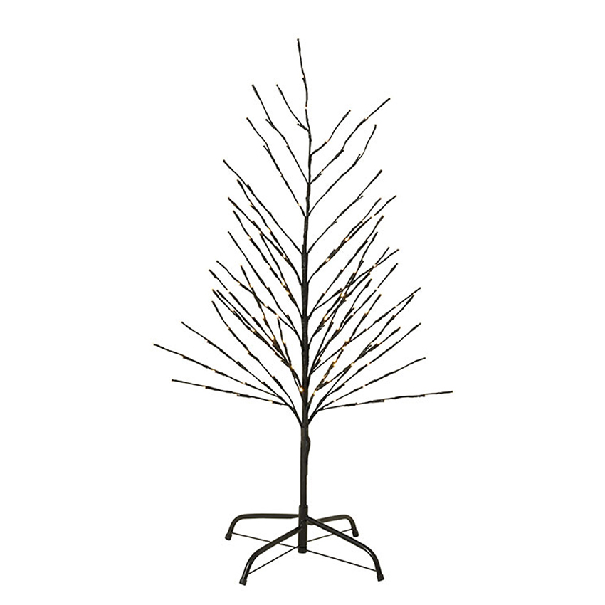 Árbol de Navidad LED de color negro, adornado con luces cálidas blancas. Perfecto para dar un toque elegante y moderno a tu decoración navideña. Ideal para cualquier espacio.