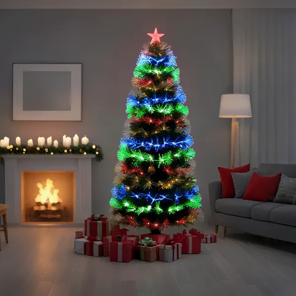 árbol de fibra óptica bajo voltaje, 120 cm, iluminación rgby, ideal para decoraciones navideñas y eventos festivos.